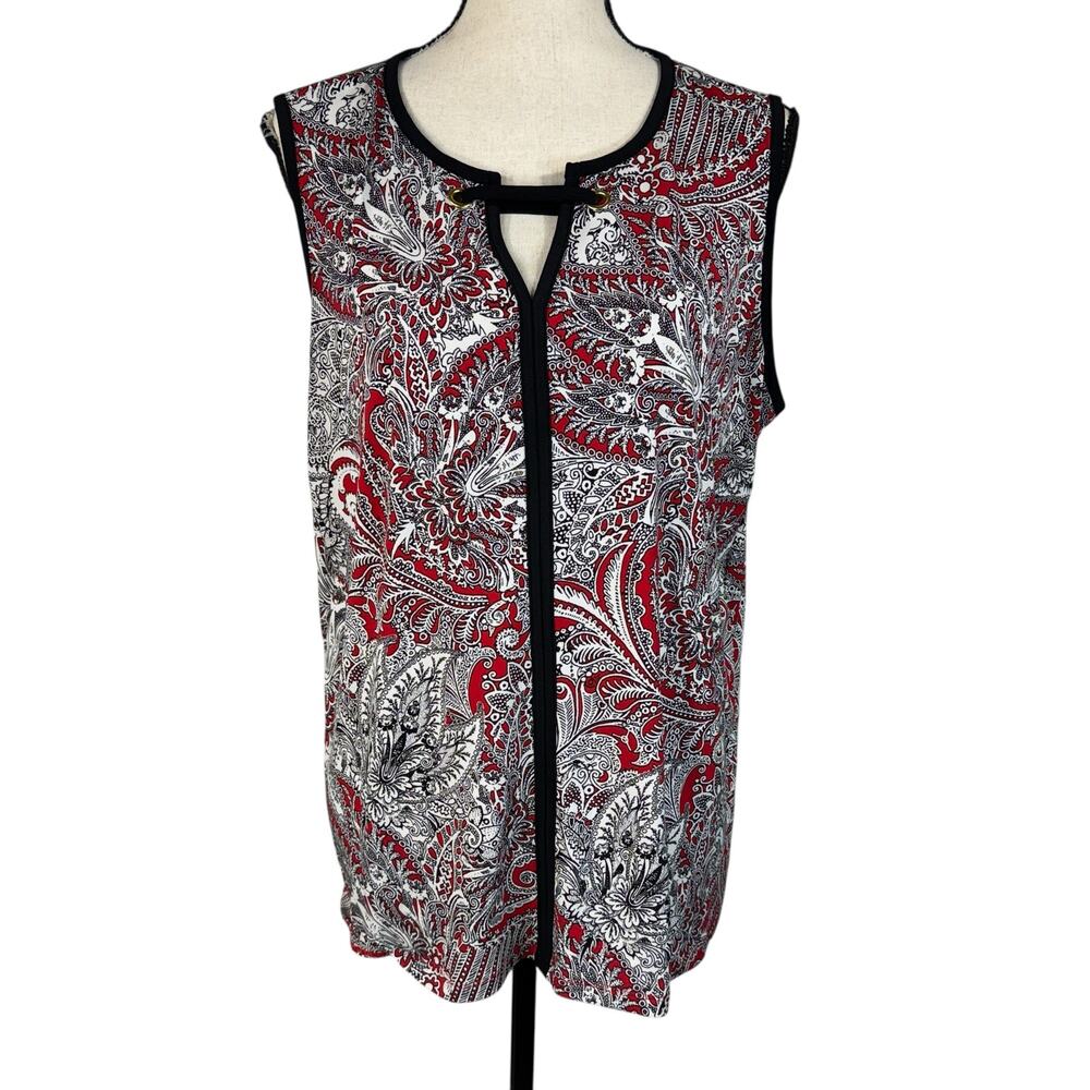 Liz Claiborne Career X-Large Top Sleeveless Floral Stretch Keyhole V-Neck Multi